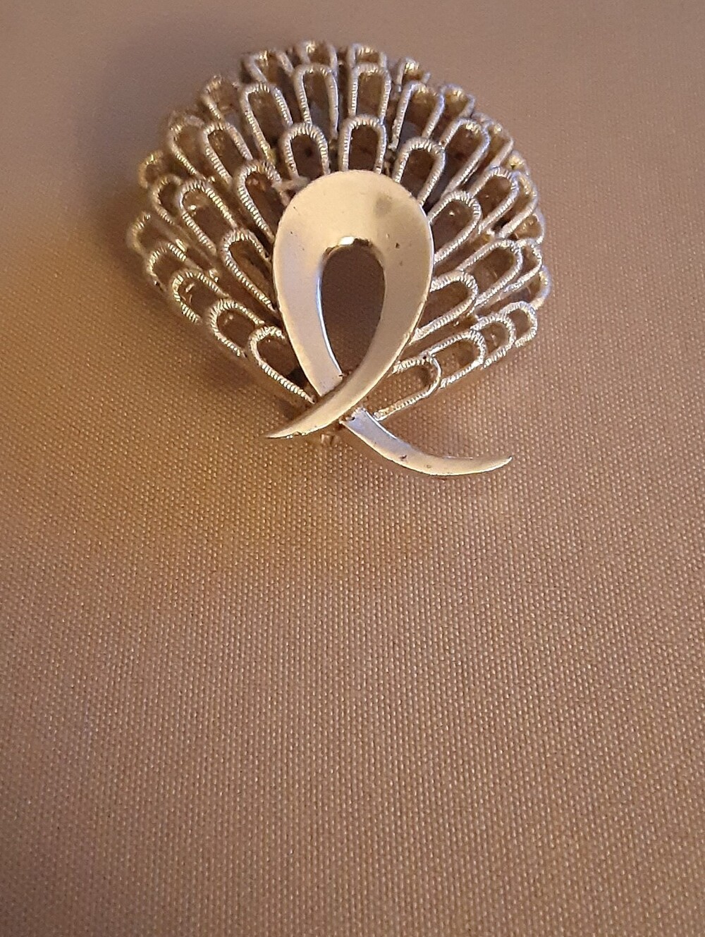 Trifari Silver Tone Peacock Brooch
